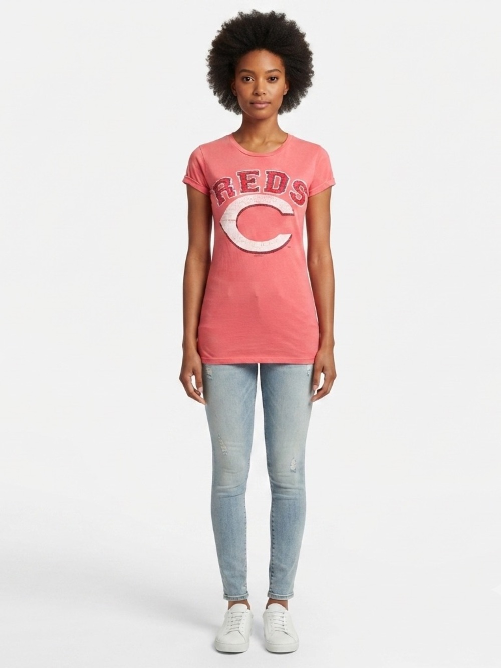 5th & Ocean Pink Cincinnati Reds Tee Shirt Small